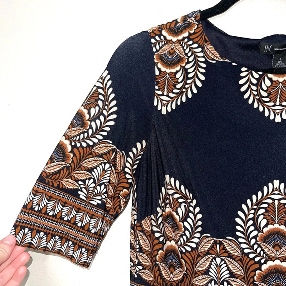 INC International Concepts Black Boho Print Knee-length Shift Dress 6 Women’s - Picture 3 of 11